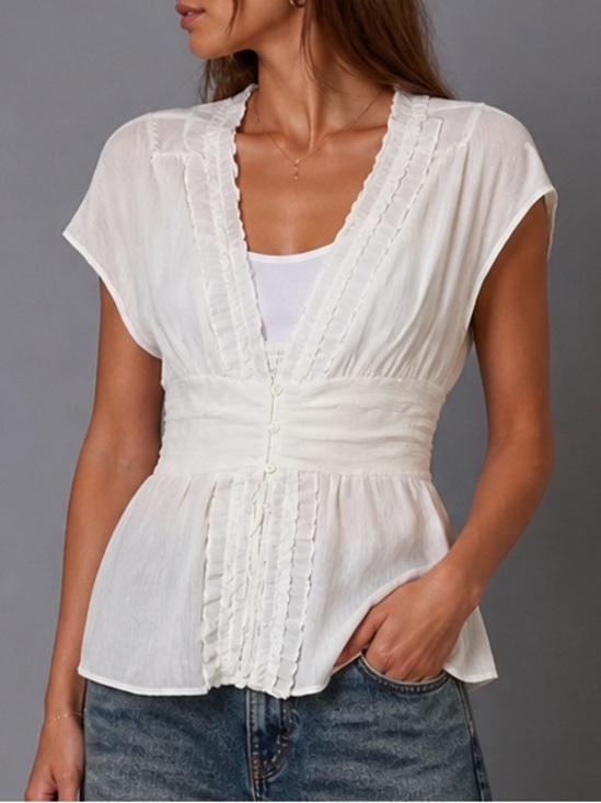 Tops - Vintage White Silky Blouse Babydoll Top